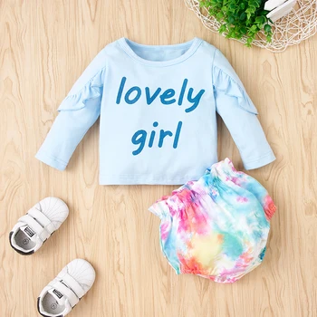 0-2 Metų amžiaus Naujagimių Drabužiai Baby Girl Loog Rankovėmis T-shirt Trumpas 2vnt Nustatyti Kūdikio Kostiumai