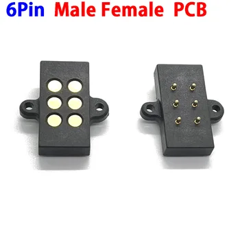 1sets 6 Pin PCB Vyras Moteris įsiurbimo Vandeniui Magnetinio Pogo Pin Jungtis spyruoklinė DC Signalo perdavimo mokesčių