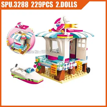 2019 229pcs Mergina Pajūrio Gelbėjimo Salono Valtis 2 Lėlės Blokai Žaislas