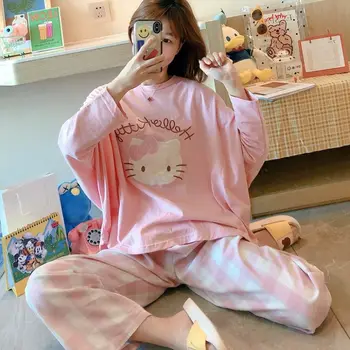 2021 Sanrio Hello Kitty Mielas Pižama, Mergaitės Berniukai Namų Miego ilgomis Rankovėmis Kelnės sleepwear