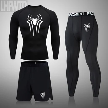 2023 Naujas Vyrų MMA Suspaudimo Spartan Nustatyti Trumpi marškinėliai Stora Rankovėmis Drabužius vyriškos Kelnės Fitness Bodybuild ing SportSuit