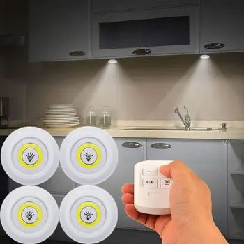 3W Super Šviesus Cob Pagal Kabineto Šviesos diodų (LED) Belaidžio Nuotolinio Valdymo Pritemdomi Spinta Naktį Lempa Namų Miegamajame, Virtuvėje naktinė lempa