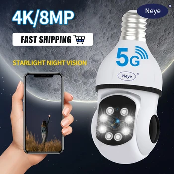 8MP 4K 5G WiFi E27 Lemputės Kamera Namų Patalpų 5X Skaitmeninis Priartinimas AI Žmogaus Aptikimo 360 Laipsnių Panoramines Belaidės IP Kameros