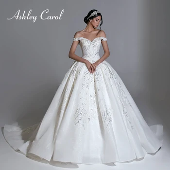 Ashley Karolis Kamuolys Suknelė Vestuvių Suknelė nuo Peties iki 2023 m. Princesė Brangioji Appliques Blizgučiais Vestuvių Suknelė Vestidos De Novia