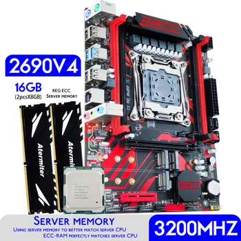 Atermiter X99 D4 Plokštė Rinkinys su Xeon E5 2690 V4 LGA2011-3 CPU 2vnt X 8GB = 16GB 3200MHz DDR4 REG ECC RAM Atmintis