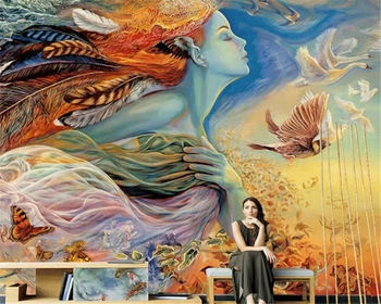 beibehang Naujas Kinų stiliaus rankomis dažyti šviesą abstrakčiai plaukioja deivė freskos viešbučio restorane fono sienos popieriaus De Parede