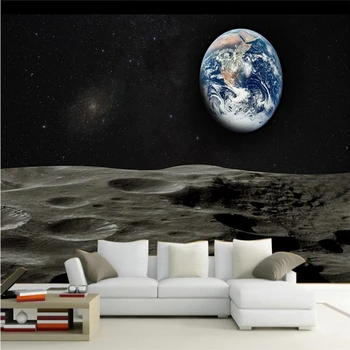 beibehang sienos popieriaus 3D stereoskopinis televizijos sofa kambarį miegamojo sienų tapetai, planeta mėnulis naktį dangus, sienos tapetai