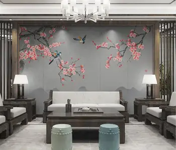 beibehang Užsakymą Kinijos gėlių ir paukščių slyvų freskos miegamojo tapetai kambarį fono nuotrauką sienų lipdukai namų dekoro