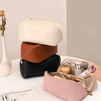 Didelės talpos kelionės kosmetikos krepšys oda saugojimo krepšys moterų kosmetikos organizatorius moterų odos priežiūros produktų laikymo skalbinių krepšys