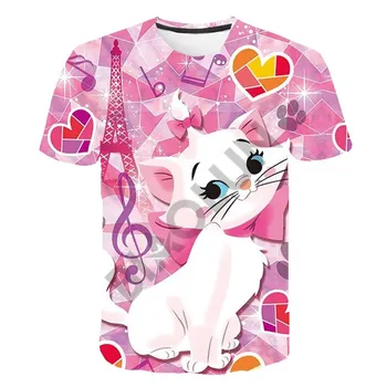 Disney Gražus Aristocats Katė 3d T-shirt Kids Pink Tee Merginų Grupė T-shirt Animacinių filmų Naminių Kačių Drabužiai Vaikams Dovanos Mados Viršūnes