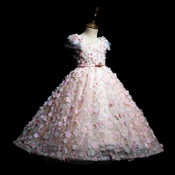 Dramblio Kaulo Gėlių Mergaičių Suknelės Grindų Ilgis Gėlių Diržo Mergina Suknelės, Vestuvių Inscenizacija Suknelės, Pirmosios Komunijos Dresse