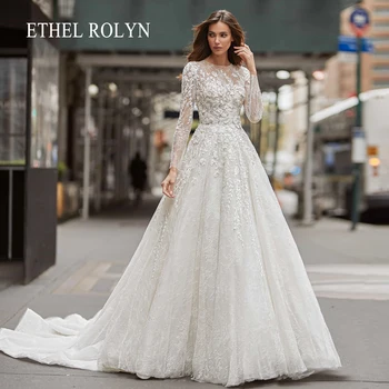 ETHEL ROLYN-Line Vestuvių Suknelės Moterims 2023 Svajinga SCOOP Duobute Appliques Iliuzija Gėlės Vestuvių Suknelė Vestidos De Novia