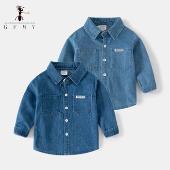 GFMY Berniukų marškiniai Mergaitėms Vaikų ilgomis rankovėmis marškinėliai, pavasarį ir rudenį džinsinio marškinėliai atsitiktinis palaidų viršuje bazės marškinėliai
