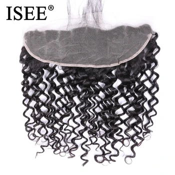 ISEE PLAUKŲ Brazilijos Giliai Banga Priekinės Nėrinių Uždarymas Su Kūdikio Plaukų 100% Remy Žmogaus Plaukų priauginimas 13*4 Ranka Sąlygotosios Plaukų Pratęsimo