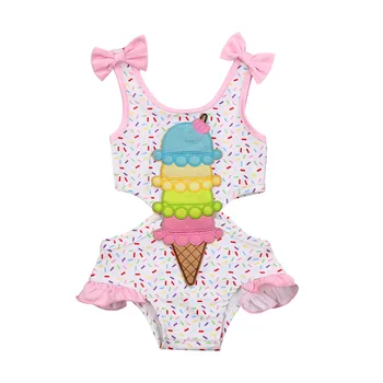 Kūdikiams, Vaikams Baby Girl Saldus Ruffles vientisi maudymosi kostiumėlį Mados Lankas Ledų Spausdinti Tuščiaviduriai Suspender maudymosi kostiumėlis 0-3Y