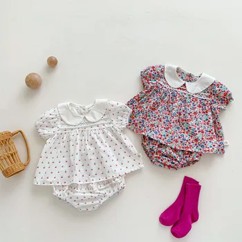 Kūdikių Drabužių Rinkiniai 2023 Vasaros Mergaitės Plonos Gėlių Doll Marškinėliai+Duona Šortai Dviejų Dalių Kostiumas Korėjos Cute Kūdikių Bamblys Mergina Komplektai