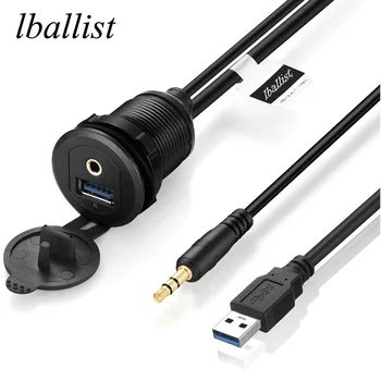 lballist Flush Mount Skydelis USB 2.0 USB 3.0 3.5 mm Pratęsimo prietaisų Skydelio Kabelis, Skirtas Automobilių, Motociklų Metaliniu korpusu su indikatoriaus lempute