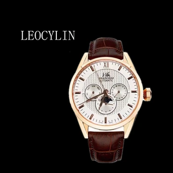 LEOCYLIN šanchajus originalus Automatinis mechaninis laikrodis Chronografas mėnulio fazės vyrų verslo Laikrodis Relogio Masculino
