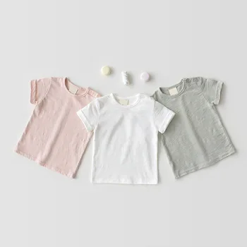 Minkštas patogus trumpas rankovės marškinėliai berniukams, mergaitėms vientisos spalvos marškinėliai vasaros kūdikių naujagimiui viršūnes vaikų outwear