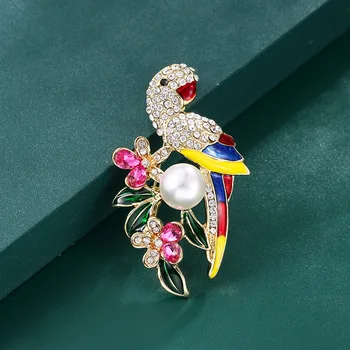Moterų Rainbow Crystal Mielas Paukštis, Sages Moterims Prabanga Geltonos Aukso Spalvos Gėlių Pearl Gyvūnų Sagė Žiogeliai