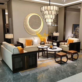 Naujas, modernus Kinų stiliaus medžio masyvo sofa šviesos prabanga vila kambarį juoda šilko ebony odiniai baldai