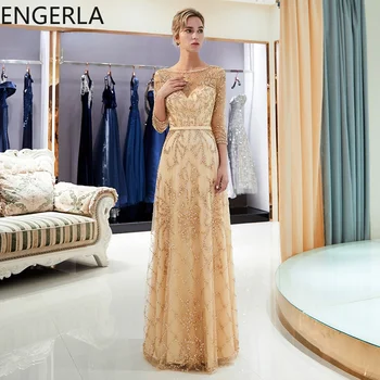 Prabangių vakarinių Suknelių iki 2021 m. Dubajus Zawalcowany Duobute Crystal-Line Oficialų Promenadzie Suknelė su 3/4 Rankovėmis chalatas de soiree