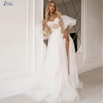 Princesė Linijos Pusėje Ritininės Vestuvių Suknelė 2023 Brangioji, Nuimamos Rankoves Nuotakos Suknelė Backless Lentjuostės Naujas vestidos de novia