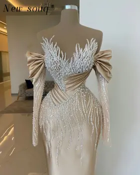 Sparkly nuo Peties ilgomis Rankovėmis, Vakaro Suknelės Elegantiškas Oficialų Undinė Moterų Atlasas Šalis Suknelės Vestuvėms 2023 Tinkinti