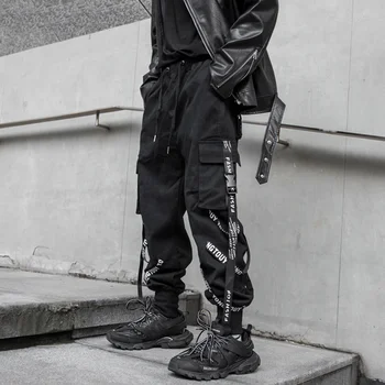 Stilingas Techwear Vyrų Krovinių Kelnės Hip-Hop Strtwear Aukštos Strt Jogger Vyriškos Kelnės Juostelės Kišenės Haremo Kelnės vyrams
