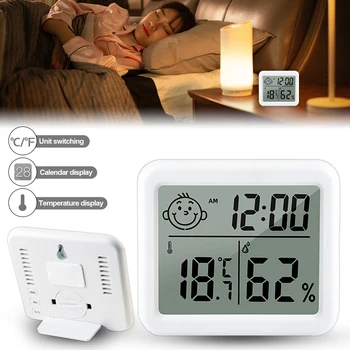 Temea LCD Skaitmeninis Kambario Laikrodis, Termometras, Temperatūros Jutiklis Drėgmės Matuoklis Patalpų Drėgmėmačiu Vėžės Stotį