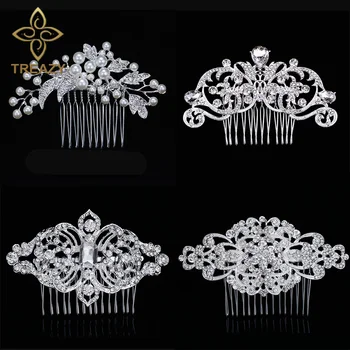 TREAZY Europos Dizaino Gėlių, Vestuvių Plaukų Aksesuarų, Imituojant Crystal Pearl Gėlių Nuotakos Plaukų Šukos Vestuvių Plaukų Papuošalai