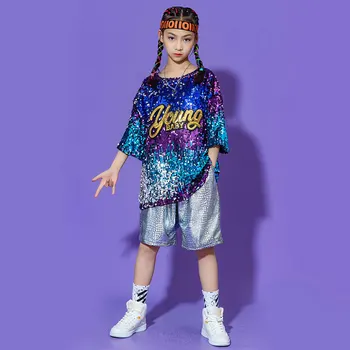 Vaikų Džiazo Šokio Kostiumai Vaikams hip hop Drabužiai Mergaitėms Blizgančiais Šiuolaikinio Šokio Spektakliai Dancewear Vaikų Etape Drabužiai