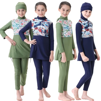 Vaikų Kuklumą Burkinis Rinkiniai Musulmonų Vaikams Mergaitėms Su Gobtuvu Hijab Maudymosi Kostiumėlį, Maudymosi Kostiumai Vaikams, Paplūdimio Maudymosi Kostiumas Iš Dviejų Dalių Rinkiniai
