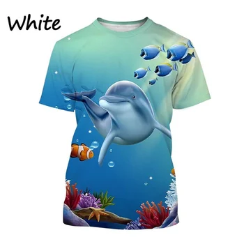 Vasaros mados delfinų 3D asmenybės jūros animacinių filmų gyvūnų unisex hip-hop atsitiktinis trumparankoviai top marškinėliai