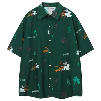 Vasarą Vyrai Mygtuką Havajų Marškinėliai Hip-Hop Juokinga Triušis Grafinis Havajų Paplūdimys Marškinėliai, Palaidinės Streetwear Mados Atsitiktinis 