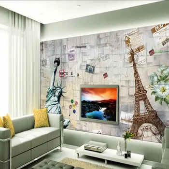 wellyu Užsakymą didelio masto freskomis 3D stereoskopinis Europos ir Amerikos Retro TV fono sienos neaustinių ekrano užsklanda
