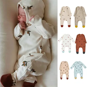 ZAFILLE Pavasario Naujagimių Berniukų Footies Sleepwear Su Skrybėlę 95% Medvilnės, Komplektai, Mėnulis Taškų Spausdinti Kūdikio Rompers Mielas Vaikams, Kūdikių Kostiumai