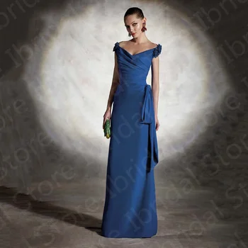 Šiuolaikinės Paprasta Royal Blue Motina Oblubienicy Suknelė Bžūp Rankovėmis Mama Suknelės V Iškirpte Vestuvių Svečių Suknelės Visas Ilgis 2023