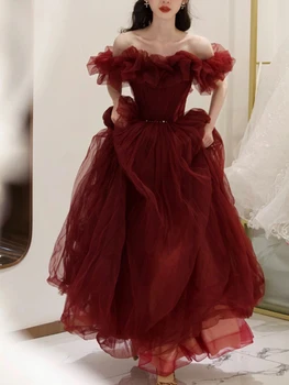 Žodis Peties Pasakų Raudona Valtis Kaklo Vakaro Suknelės Elegantiškas Plonas Juosmens Ilgai Temperamentas Prom Chalatai Nišą Vestuvės Dress